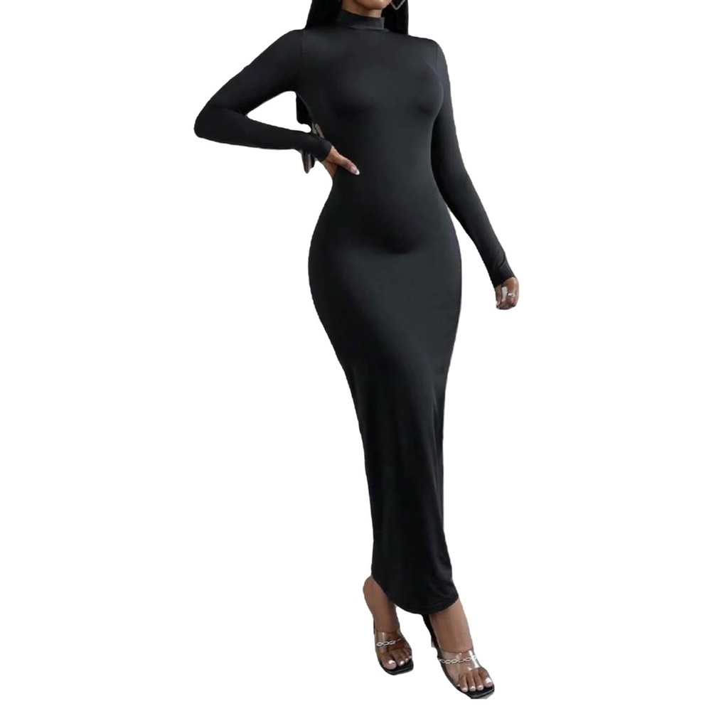 Women’s Longsleeve Turtleneck Open Back Maxi Dress - image 2
